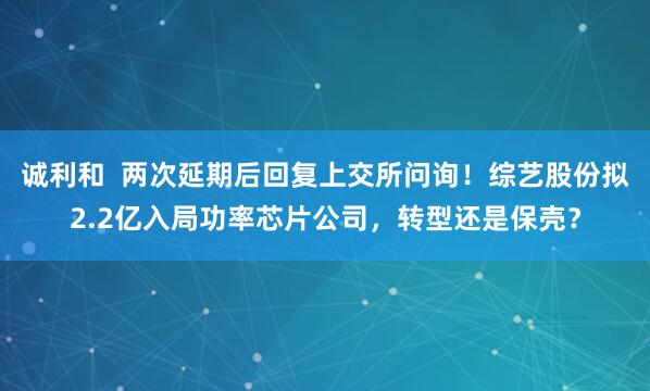 诚利和  两次延期后回复上交所问询！综艺股份拟2.2亿入局功率芯片公司，转型还是保壳？