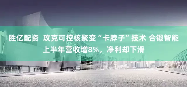 胜亿配资  攻克可控核聚变“卡脖子”技术 合锻智能上半年营收增8%，净利却下滑